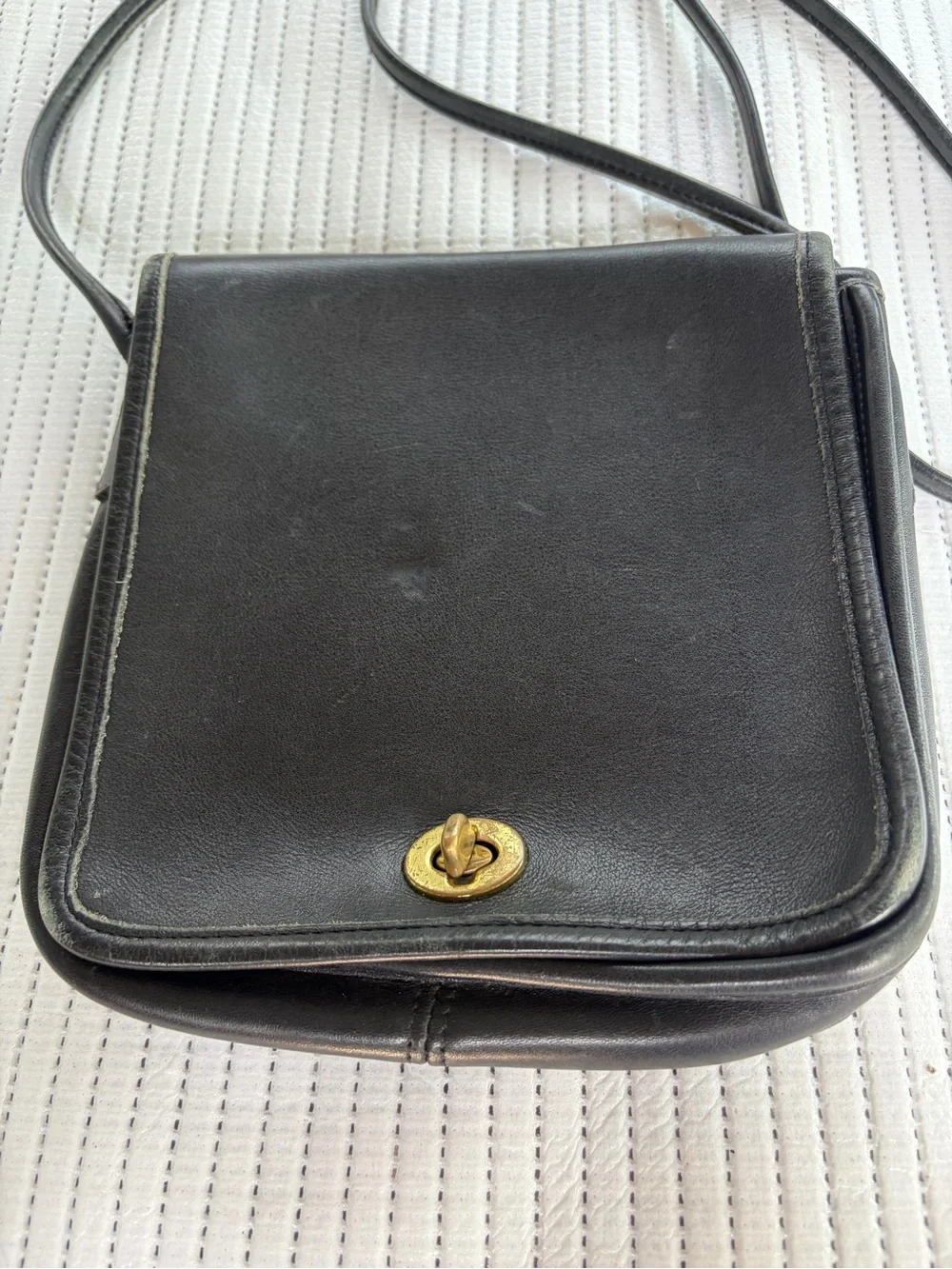 Vintage Coach Black Leather Crossbody Bag with Gold Turnlock